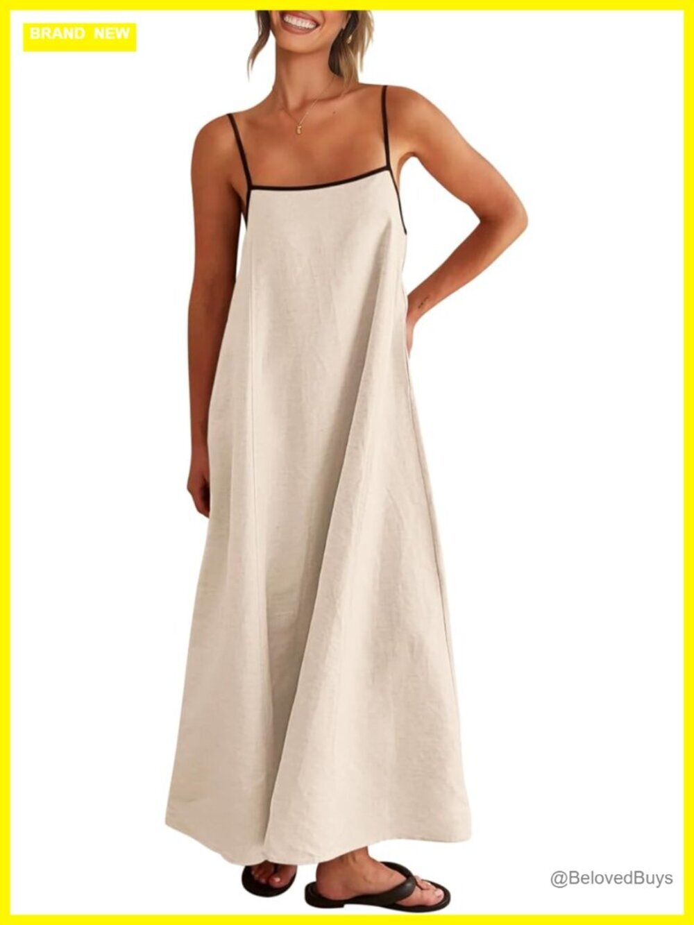 Linen Maxi Dress Contrast Spaghetti Strap Backless Casual Party Beach